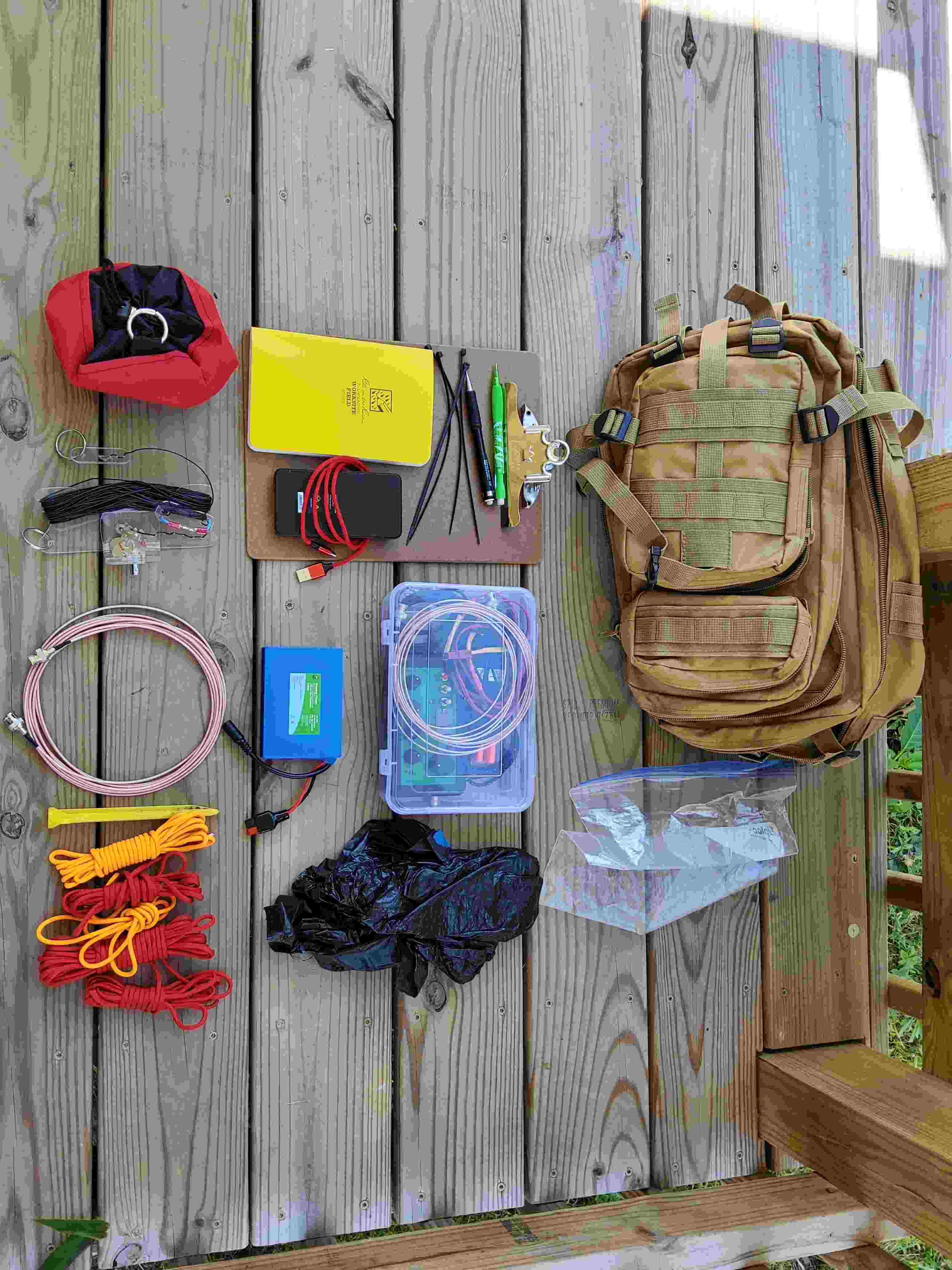 Contents of TR-35 Go-Kit with tactical daypack.